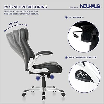 Nouhaus +Posture Ergonomic PU Leather Office Chair. Click5 Lumbar Support  with FlipAdjust Armrests. Modern Executive Chair and Computer Desk Chair  (Black) 