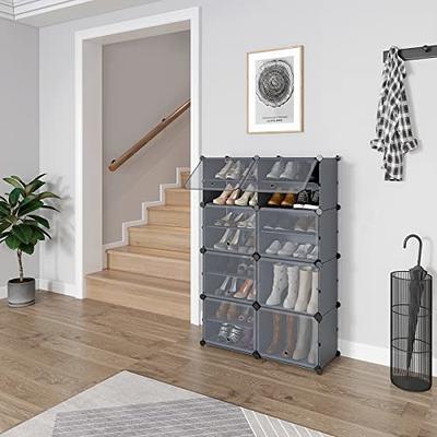 UNZIPE Shoe Rack Organizer, 4 Cube 8 Tier Covered Storage Cabinet 16 Pairs  Freestanding DIY Shelves Plastic Shoes for Closet Entryway Hallway Bedroom