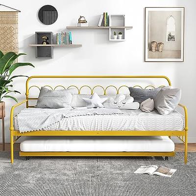 URTR White Twin Daybed with Trundle, Extendable Daybed Twin to King with Two Drawers, Wooden Sofa Bed Frame for Living Room