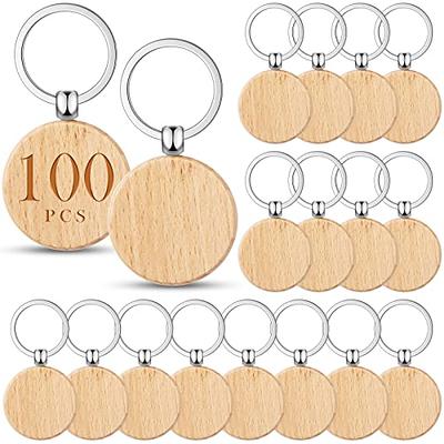 100Pieces Wooden Keychain Blanks Round Wood Engraving Blanks