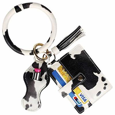BIHRTC Keychain Bracelet PU Leather Wristlet Round Bangle Card