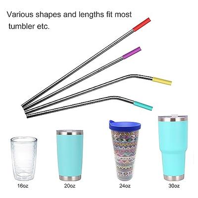 Stainless Steel Reusable Straws, 9.5-inches Straight Metal Straw for  Drinking Hot and Cold Beverages, Designed with Stopper, Set of 6 Metal  Straws 