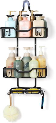 Dyiom Iron Shower Caddy Bathroom Shelf with Hooks, Shower Basket