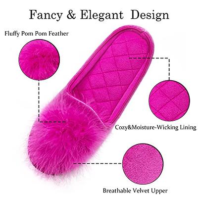 GRITHEIM Women's Fuzzy Pom Pom Feather Velvet House Slippers Sexy Cozy Bedroom  Slippers for Ladies Non-slip Sole Indoor Outdoor (Hot Pink 7-8) - Yahoo  Shopping