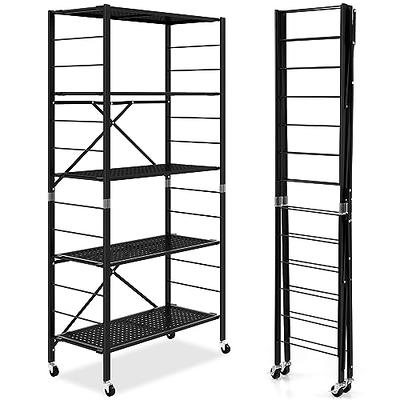 FUNKOL 5-Tier Black Metal Kitchen Shelf Foldable Storage Rack with