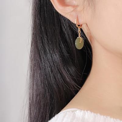 LOOYUUPEE Natural Jade Earrings Hetian Jade Vintage Donut Handmade