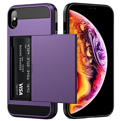 iPhone XS Max Heavy Duty Bumper Armor Wallet Case with Sliding Hidden  Credit Card Holder Blue