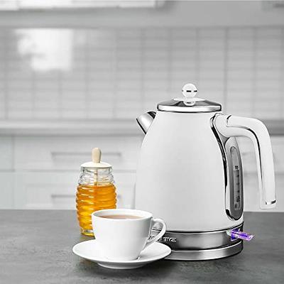 OVENTE Electric Stainless Steel Hot Water Kettle 1.7 Liter Victoria  Collection, 1500 Watt Power Tea Maker Boiler with Auto Shut-Off Boil Dry  Protection Removable Filter and Water Gauge, White Matte - Yahoo Shopping
