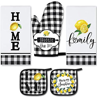 Sticky Toffee Silicone Printed Oven Mitt & Pot Holder, Cotton Kitchen Towel & Dishcloth, Dark Blue, 5 Piece Set, Size: 5-Piece Set