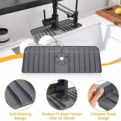 Ternal Sinkmat for Kitchen Sink Faucet, Silicone, Black, Splash Guard & Drip Catcher for Around Faucet Handle