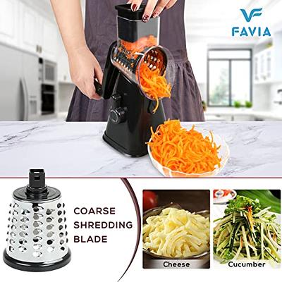 x Home Rotary Cheese Grater, Manual Cheese Grater with Handle, Mandoline Vegetables Slicer Cheese Shredder with Strong Suction Base, 3 Drum Blades