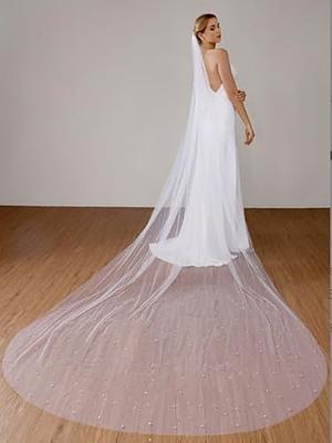 YouLaPan Bridal Veil MIXED PEARL Wedding Veil with Hair Comb 1 Tier Long  Pearl Cathedral Wedding Veil High Quality V182