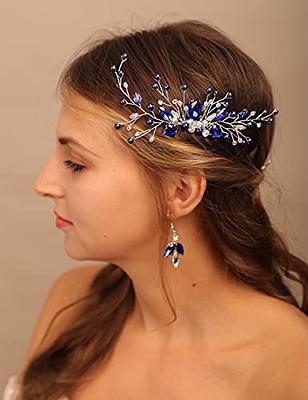 Olbye Wedding Hair Comb Blue Rhinestone Bridal Hair Accessories for Bride and Bridesmaids Wedding Hair Piece Silver