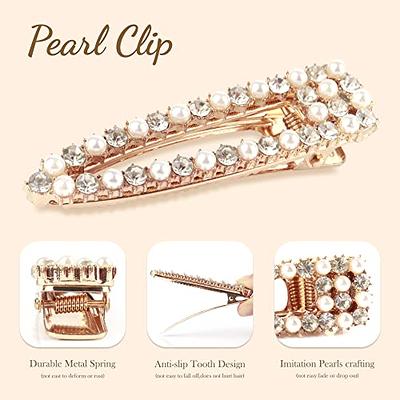 2 PCS Hair Clips Set, Pearl Rhinestone Diamond Jewel Acrylic Resin