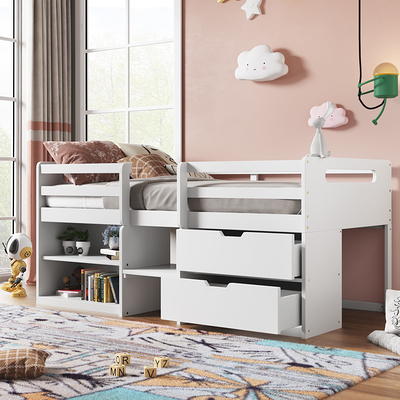 Full Loft Bed Modern Pine Wood Kids' Beds with Guardrail & Underbed Storage  Space - Yahoo Shopping