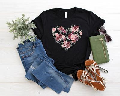 Embroidery roses flowers t-shirt design. Beautiful red roses