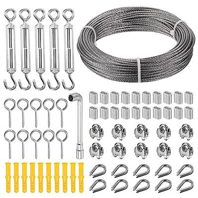 TooTaci 1/8 Turnbuckle Wire Tensioner Kit,1/8 Stainless Steel Cable  Tightener Kit,M6 Turnbuckle Hook and Eye,1/8 Cable Clamp,Steel  Thimbles,Crimping