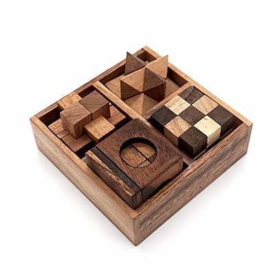 Wooden Brain Teasers, Set of 4, Wood Cube 3D Puzzles for Kids and