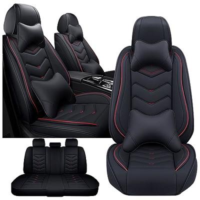 Motor Trend Blue Faux Leather Car Seat Cushion Full Set Includes Front & Back Car Seat Protector Padded Seat Covers for Cars with Storage Pockets