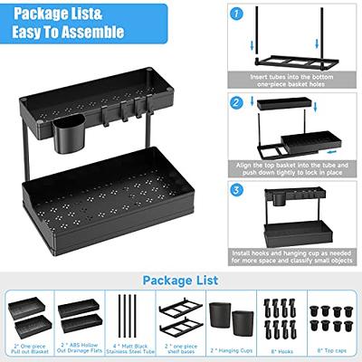 WAKISA Under Sink Organizers 2 Pack, Bathroom Organizers Under Cabinet  Storage, 2 Tier Counter Storage with Drawer/Hooks/Cups, L Shape Large  Capacity