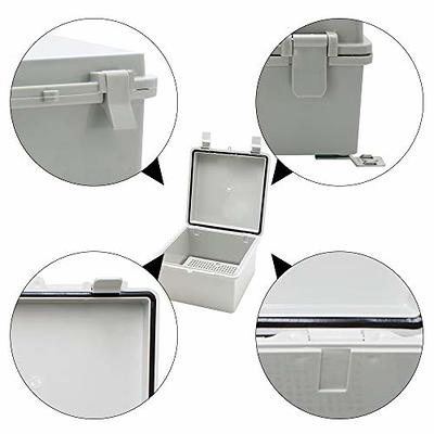 Waterproof Junction Box ABS Plastic, Outdoor Electrical Box IP67 Hinged  Cover Project Box with Mounting Plate Wall Brackets and 2 Cable Glands,  Grey