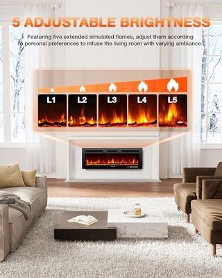 Recessed Electric Fireplace, Fireplace Inserts with Touch Screen & Remote, 5 Flame Brightness Settings, 3 Color Log Flame, Timer, Temperature 750/1500