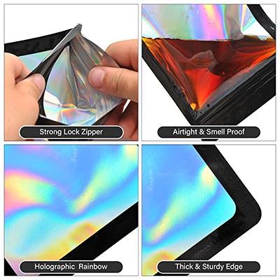 100 Pack Holographic Bags, Resealable Bags for Small Business with Front  Window Smell Proof Bag with 100 Labels,Sample Bags Sealable Mylar Bags for