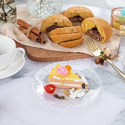 100 Pack 6.25 Inch Clear Plastic Disposable Plates, Elegant Heavy-Duty, Dessert or Salad Plates