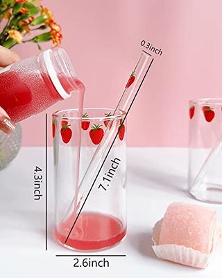 S/4 Strawberry Glasses w/Lids and Straws