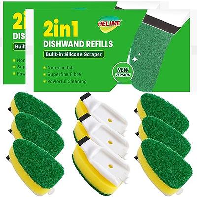 Scratch Dishwand, Heavy Duty Dish Wand Pack (1 Handle and 5 Refills Replacement Sponge Heads) Soap Dispenser Scrubber, Dishwashing Brushes for Kitchen