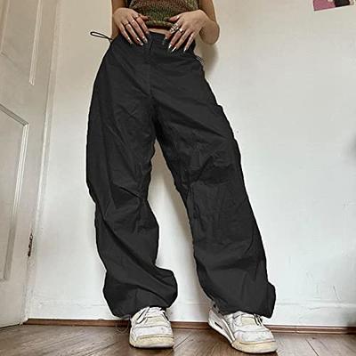 Women Baggy Cargo Pants with Pocket Y2k High Waist Hip Hop Loose Belted  Cargo Trousers Casual Sweatpant Streetwear