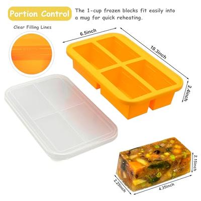  2 Pack,1-Cup Silicone Freezing Tray with Lid,Release Silicone  Freezer Tray,Food Freezer Molds,Freeze and Store Soup,Broth,Sauce,soup  containers with lids- Makes 8 Perfect 1 Cup Portions (1 CUP/2-Pack): Home &  Kitchen