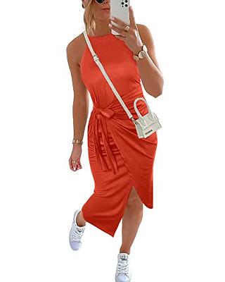 Popilush Sleeveless Bodycon Maxi Dress for Women Crew Neck Built