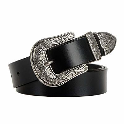 JASGOOD Plus Size Women Leather Belt Black Casual Waist Belt for Jeans  Pants with Metal Pin Buckle