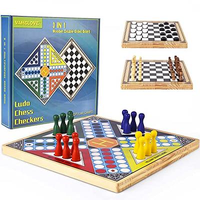  Mindful Classics, Chess Checkers Board Game Set with Bamboo  Wooden Box Family Board Games Eco-Friendly Gift, for Adults and Kids Ages 8  and Up : Toys & Games