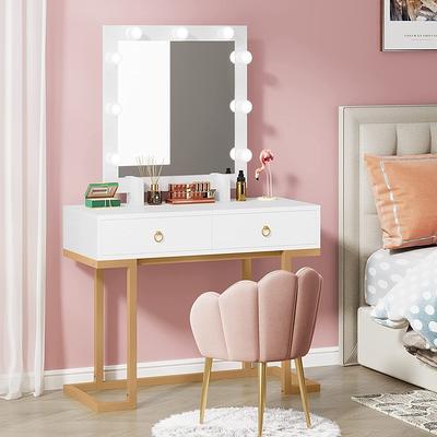  Makeup Vanity Set with Mirror and Stool Modern Make Up Vanity  Desk with Flip-top Mirror Dressing Table with Storage Drawers for Bedroom  Small Makeup Vanity for Small Spaces (White + Solid