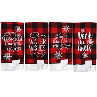 Black White Buffalo Plaid Snowman Xmas Trees Christmas Kitchen Towels Dish  Towel