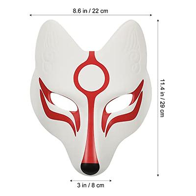 AMOSFUN Fox Mask Japanese Kabuki Kitsune Masks for Men Women Children  Halloween Masquerade Costume Prop, White+red, Medium