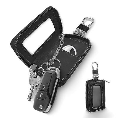 Buffway Car Key Cover,Genuine Leather Car Smart Key Chain Coin Holder Metal Hook