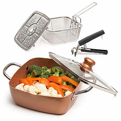 Copper Chef Non-Stick Square Fry Pan 5-Piece Set, 8 Inch Griddle Pan, 9.5  Inch Grill Pan, 11 Inch Griddle Pan, 9.5 Inch Lid, 11 Inch Lid