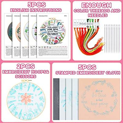 Embroidery Starter Kit Beginners Kit Including Cloth, Instructions, Embroidery Hoop, Color Threads and Embroidery Scissors for Kid, Adult, Beginner