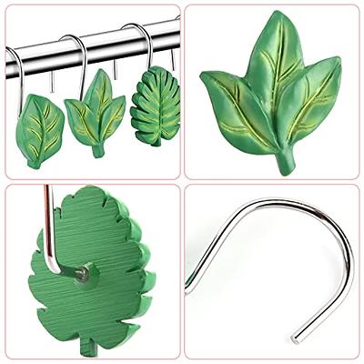 EVOOKA 12PCS Leaves Shower Curtain Hooks, Green Plant Leaf Metal