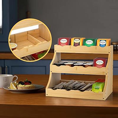 Gray Wood Tea and Condiment Organizer Storage Caddy with Compartments for  Cups, Sugar Packets, Stirrers and Creamer