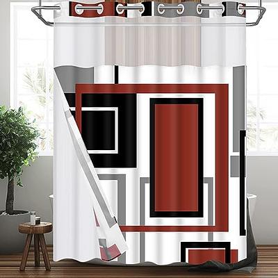 No Hook Grey White Striped Shower Curtain with Snap in Fabric Liner Set -  Hotel