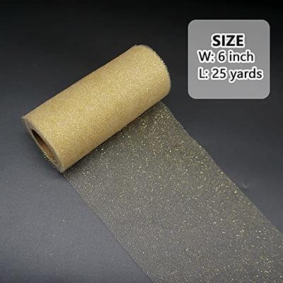 6 Wide 25 Yards Glitter Tulle Ribbon Netting Fabric for Tutu Skirt  Christmas Wedding Light Gold 