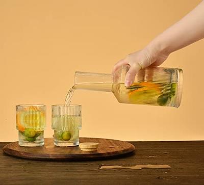 800ml Bedside Water Carafe with Bamboo Lid and Glass Cups Set