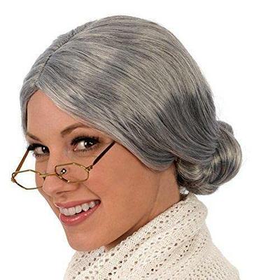 Frcolor Old Lady Wig Costume Mrs. Santa Granny Grandma Aged Women Wig Bun  Hairstyle Halloween Christmas Cosplay Accessory : : Beauty