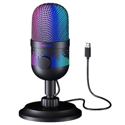 USB Microphone for PC,Computer Gaming Mic for PS4/ PS5/ Mac,Condenser Mic  with Quick Mute,RGB Light,Pop Filter,Shock Mount,Gain knob & Monitoring  Jack