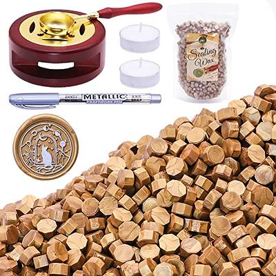 Sealing Wax Kit with Wax Seal Beads, Wax Seal Warmer, Wax Spoon and  Tealight Candles for Letter Sealing