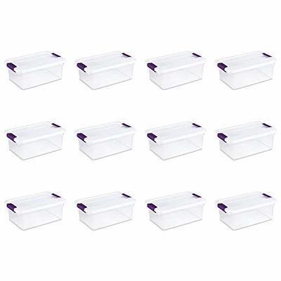 Sterilite 30 qt Clear Plastic Stackable Storage Bin w/ Grey Latch Lid, 24 Pack